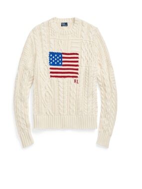 Ralph Lauren Cream Cable-Knit Sweater with Flag